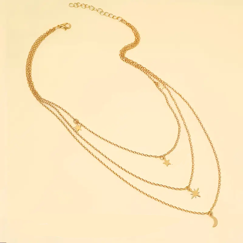 Multi-Layer Moon + Star Alloy Necklace