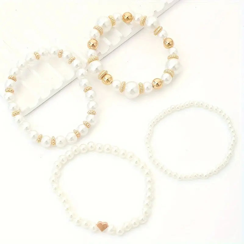 White Bead Bracelets 4pcs