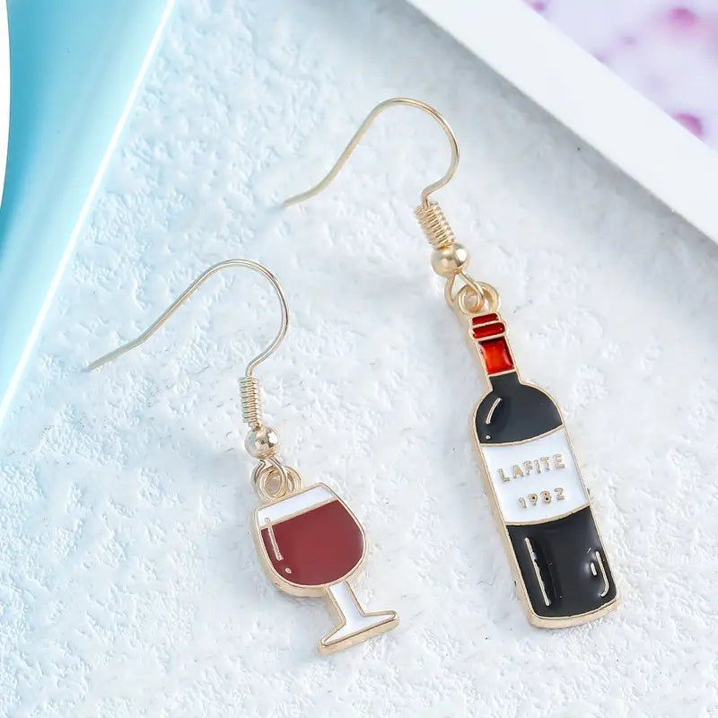 Red Wine Bottle + Glass Earnings