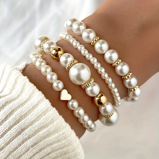 White Bead Bracelets 4pcs