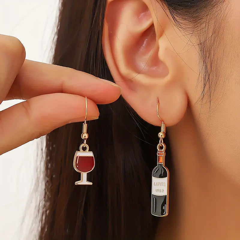 Red Wine Bottle + Glass Earnings